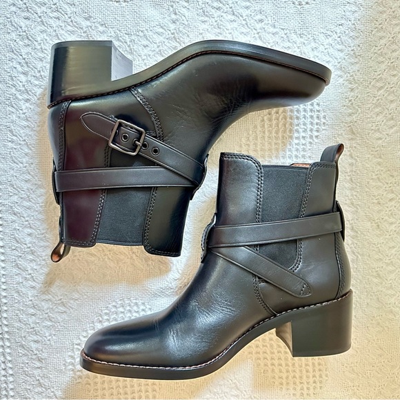 NWT Coach Leather Black Moto Chelsea Ankle Boot Booties Block Heel Size 9.5 - Picture 5 of 11